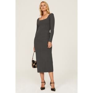 Toccin Gray Long Sleeve Square Neck Sweater Knit Midi Dress Size Medium